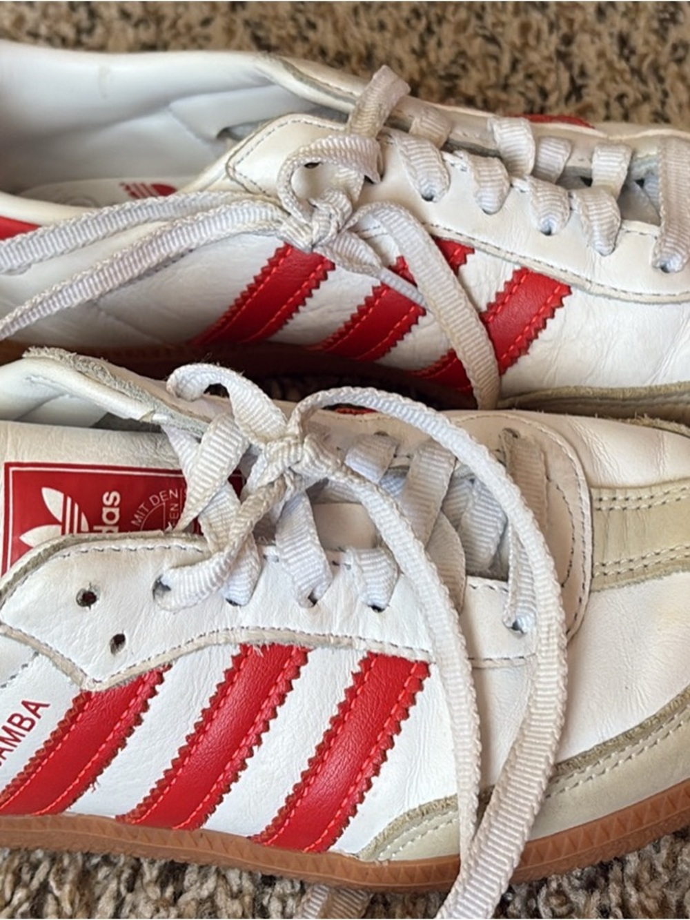 adidas White Sneakers with Red Logo Insole